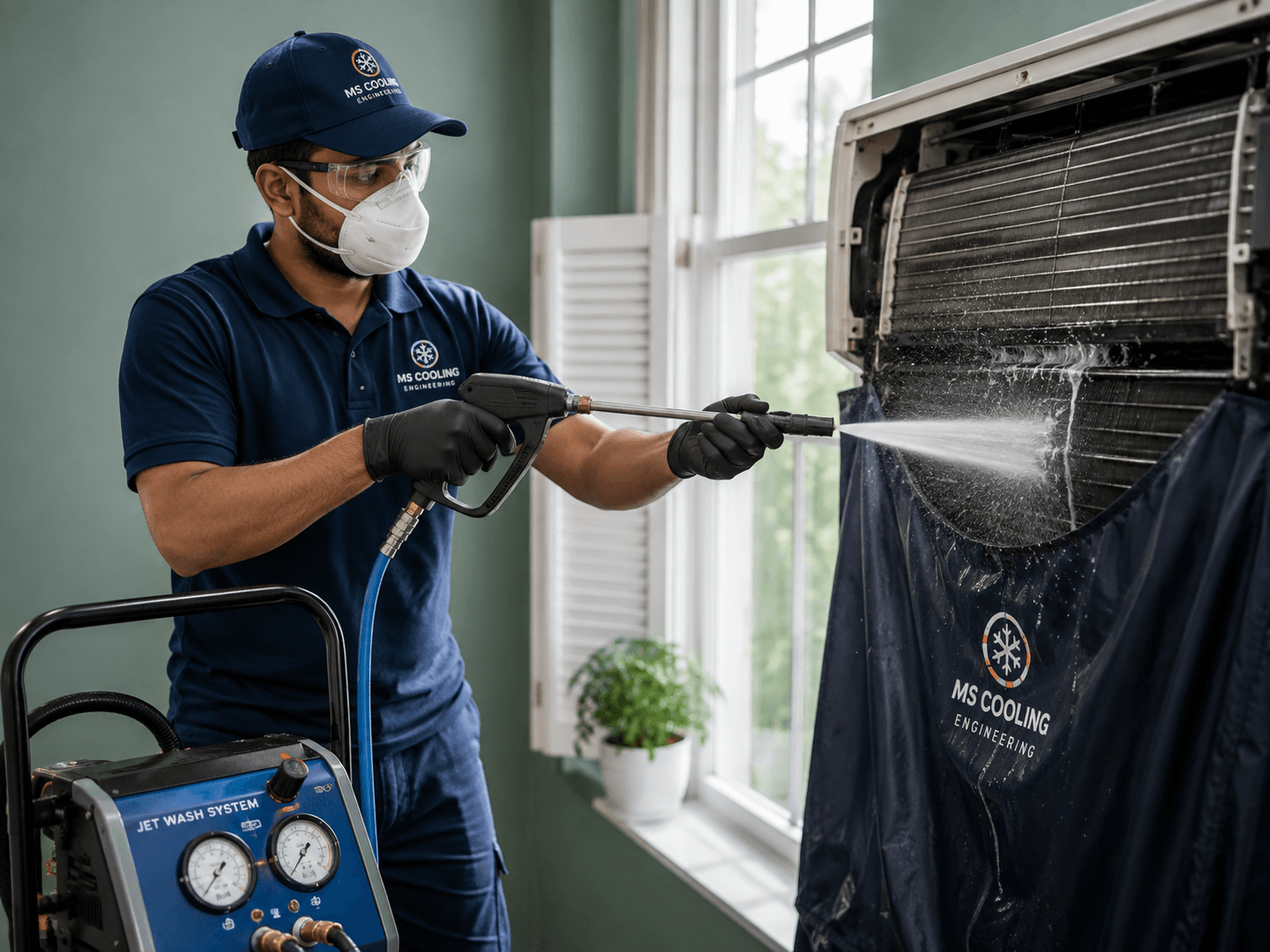 High-Pressure Jet Pump AC Cleaning